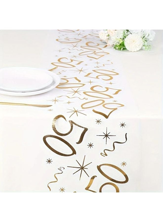Dark Blue Polyester Glitter Table Runner 11x108 Inch With Celebratory Numerals Stars Elegant Party Decor - Image 5
